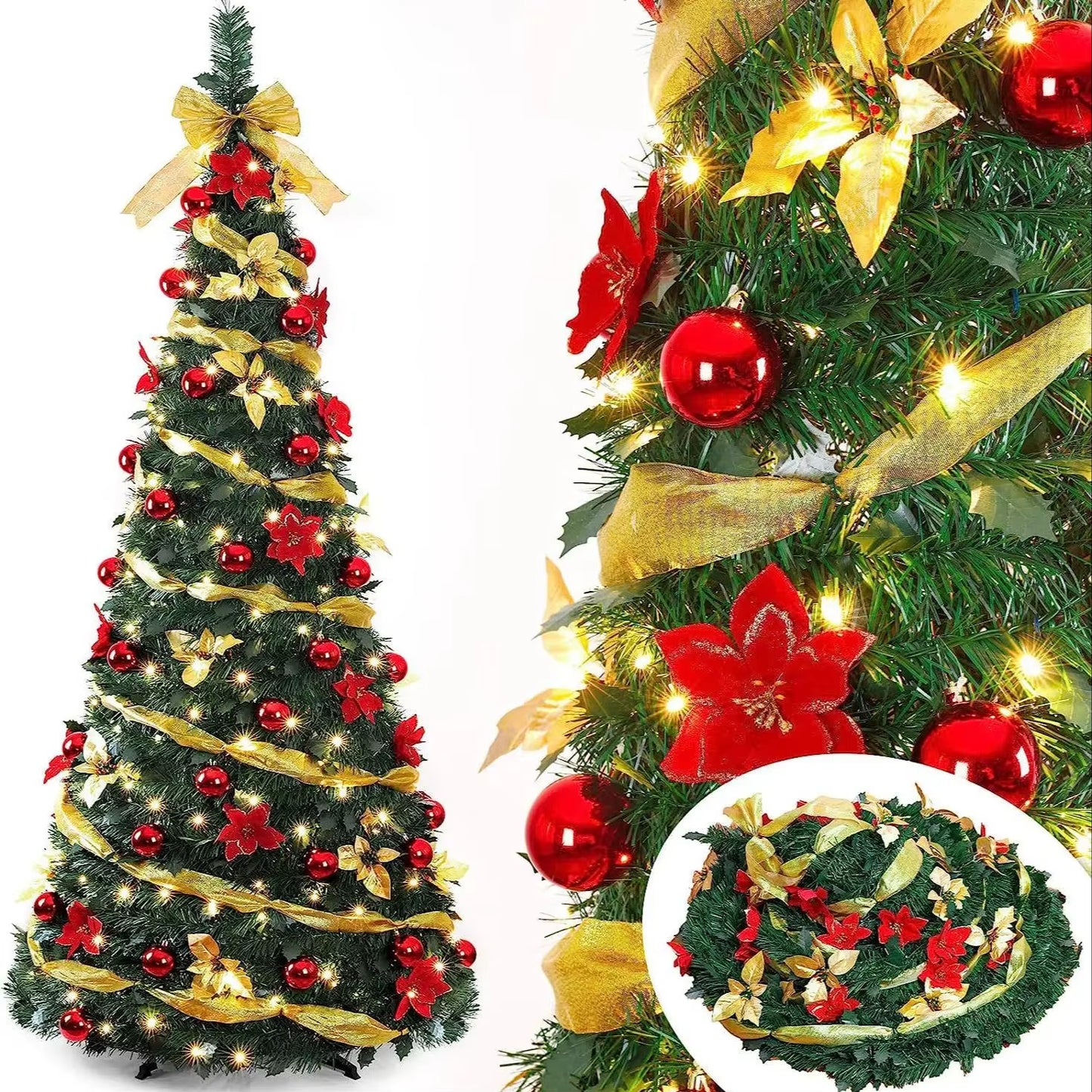 New120-210Cm Foldable Christmas Tree Pre-Decorated Christmas Tree Pop-Up Festive Decoration Home Decor Portable Christmas Tree