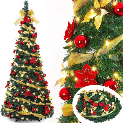 New120-210Cm Foldable Christmas Tree Pre-Decorated Christmas Tree Pop-Up Festive Decoration Home Decor Portable Christmas Tree