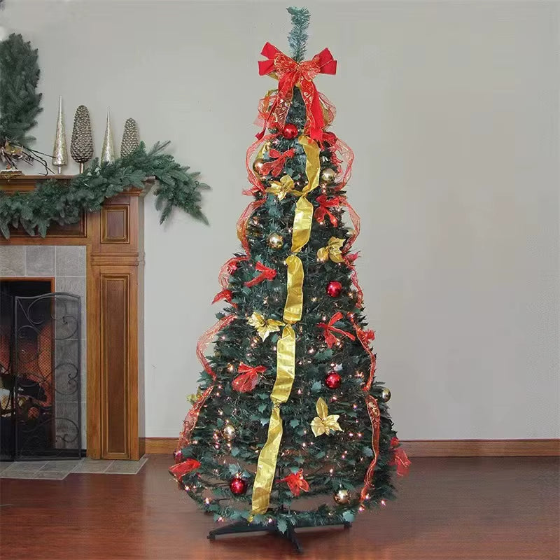 New120-210Cm Foldable Christmas Tree Pre-Decorated Christmas Tree Pop-Up Festive Decoration Home Decor Portable Christmas Tree